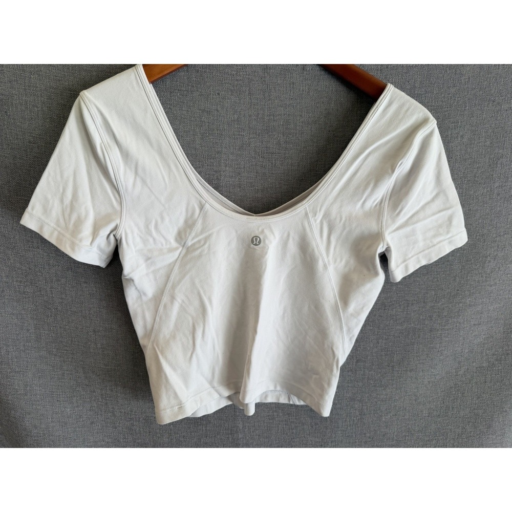 Lululemon Align T-Shirt Sz 10 White Short Sleeve V-Neck Cropped Athleisure